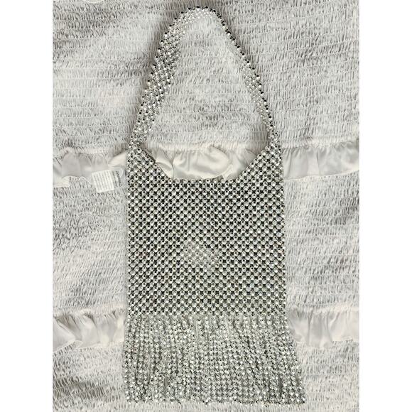 Urban Outfitters Kimchi Blue Beaded Fringe Bag in Silver Metallic Beading Purse - Picture 4 of 9
